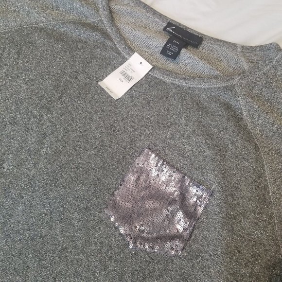 NWT Lane Bryant 22/24 Plus Size 3XL Silver Metallic Top with Sequin Pocket - Picture 3 of 8